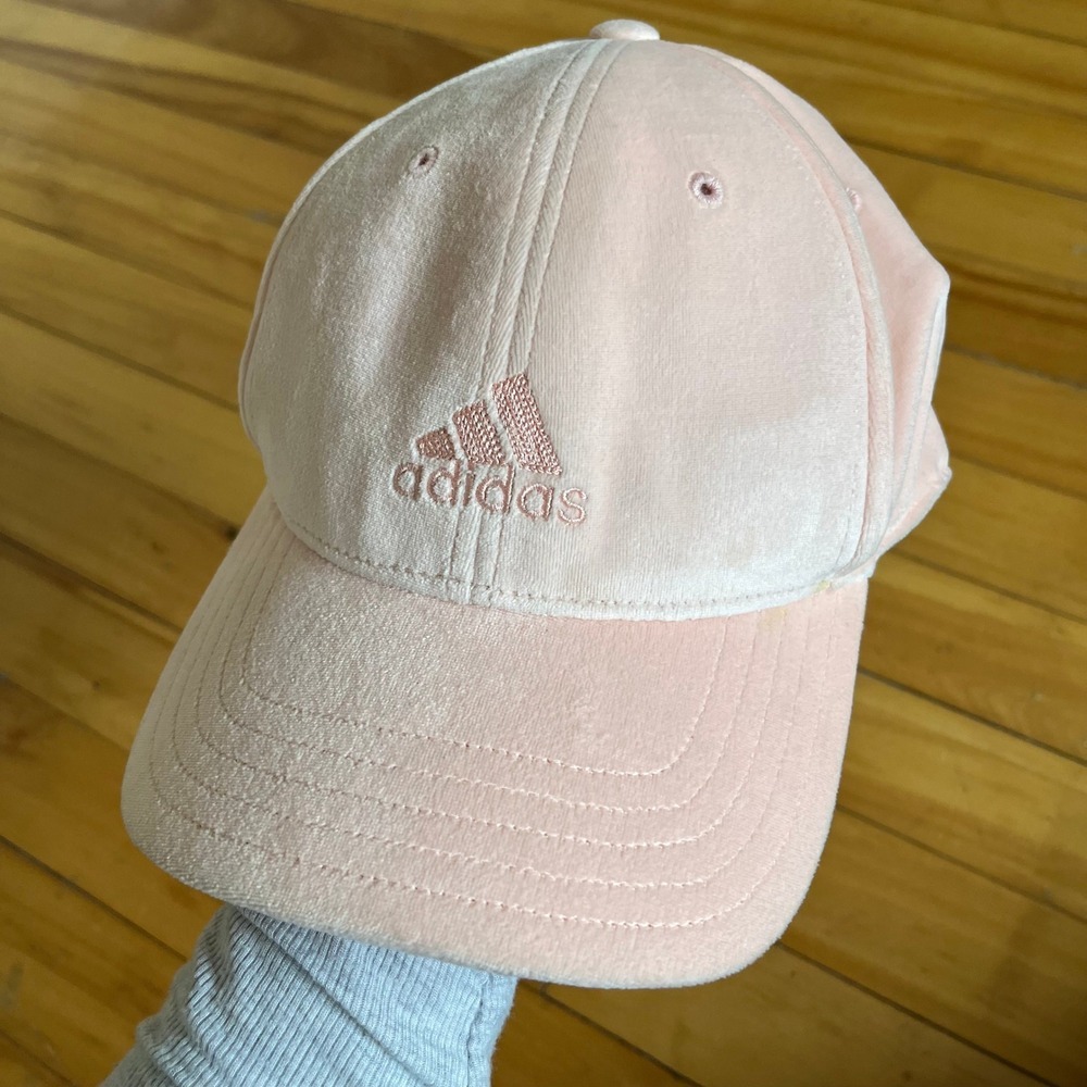 Adidas Velvet Baseball Cap Pink Adjustable Strap Embroidered Logo Womens